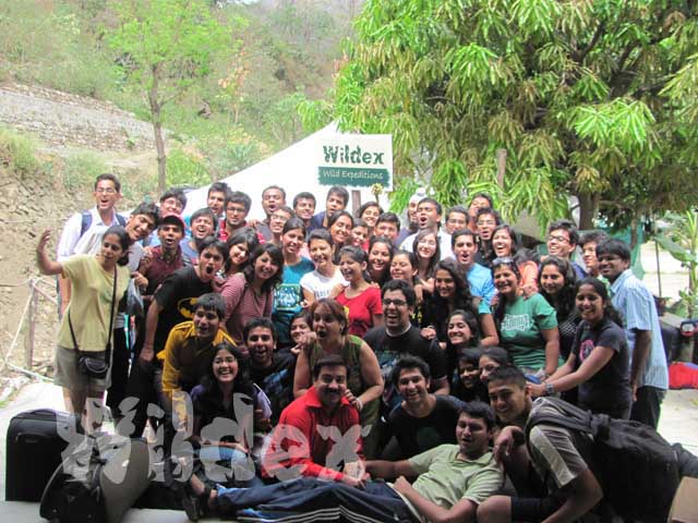 Group of college students camping at rishikesh